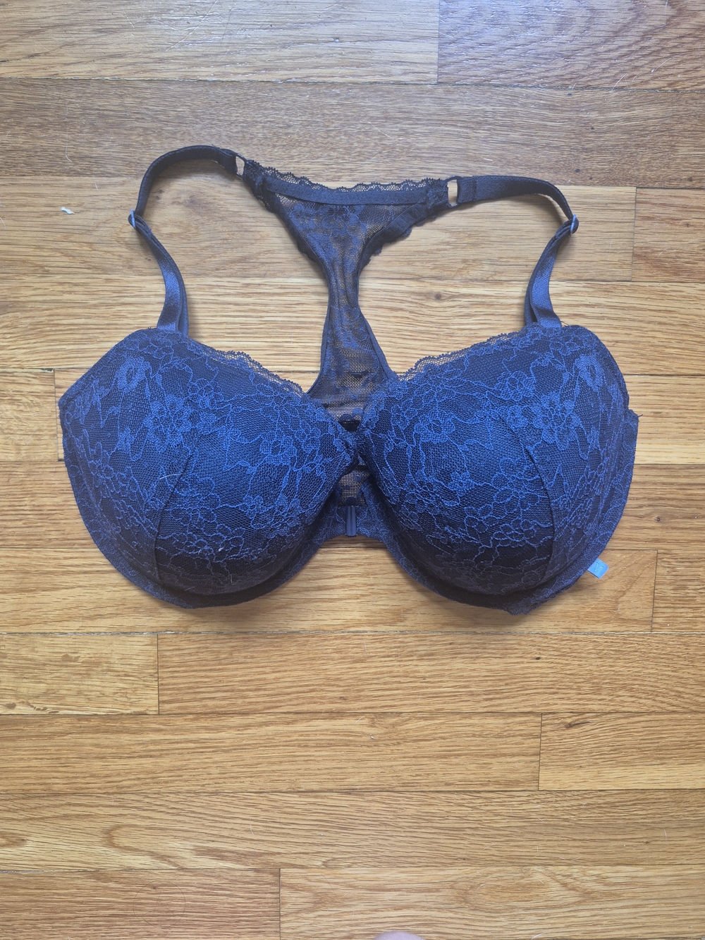Victoria Secret Navy Floral Lace Racerback T-Shirt Bra with Clip in Front 36DDD